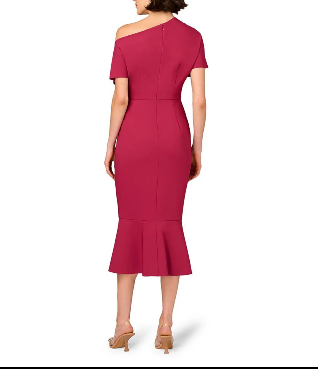 Aidan Mattox Stretch Crepe One-Shoulder Short Sleeve Flared Hem Dress