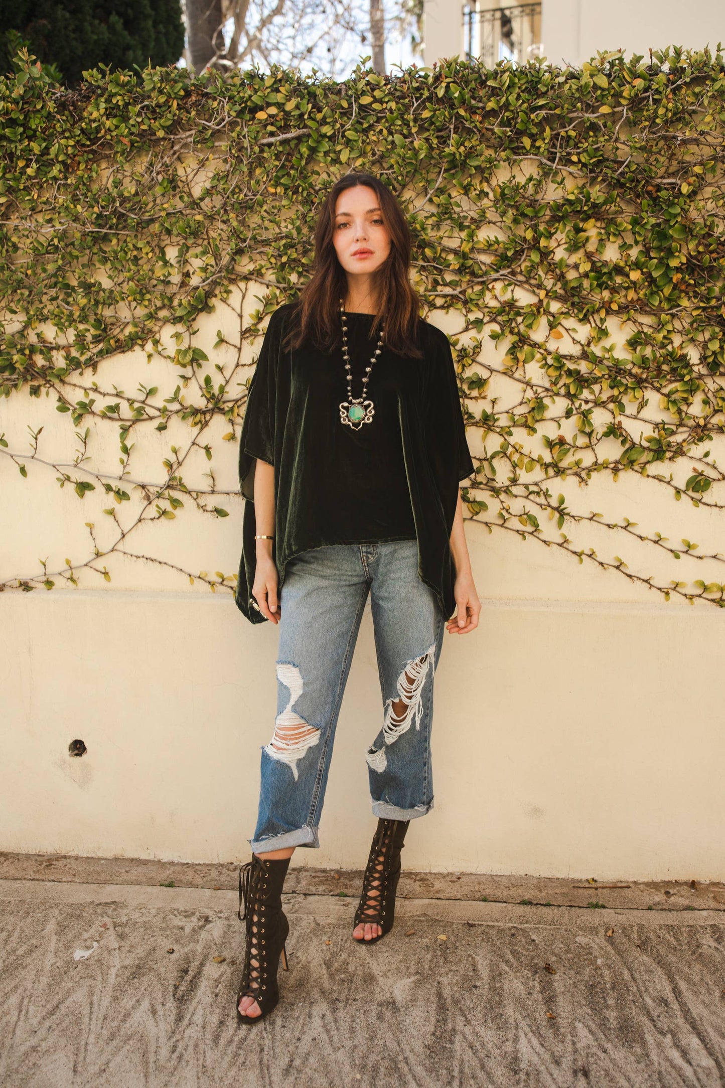 Jennafer Grace Olive Silk Velvet Scarf Top