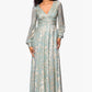 Betsy & Adam Melanie Foil Knit V-Neck Long Sleeve Floor Length Dress