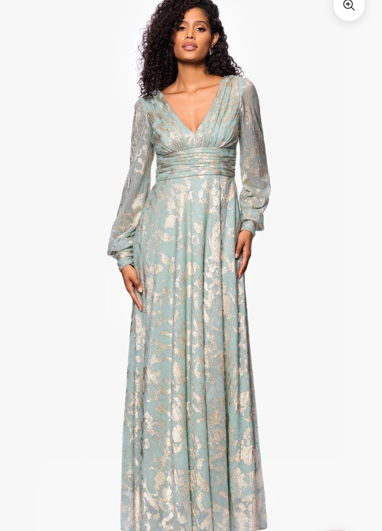 Betsy & Adam Melanie Foil Knit V-Neck Long Sleeve Floor Length Dress