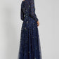 Mac Duggal Embellished High Neck Long Sleeve A Line Gown