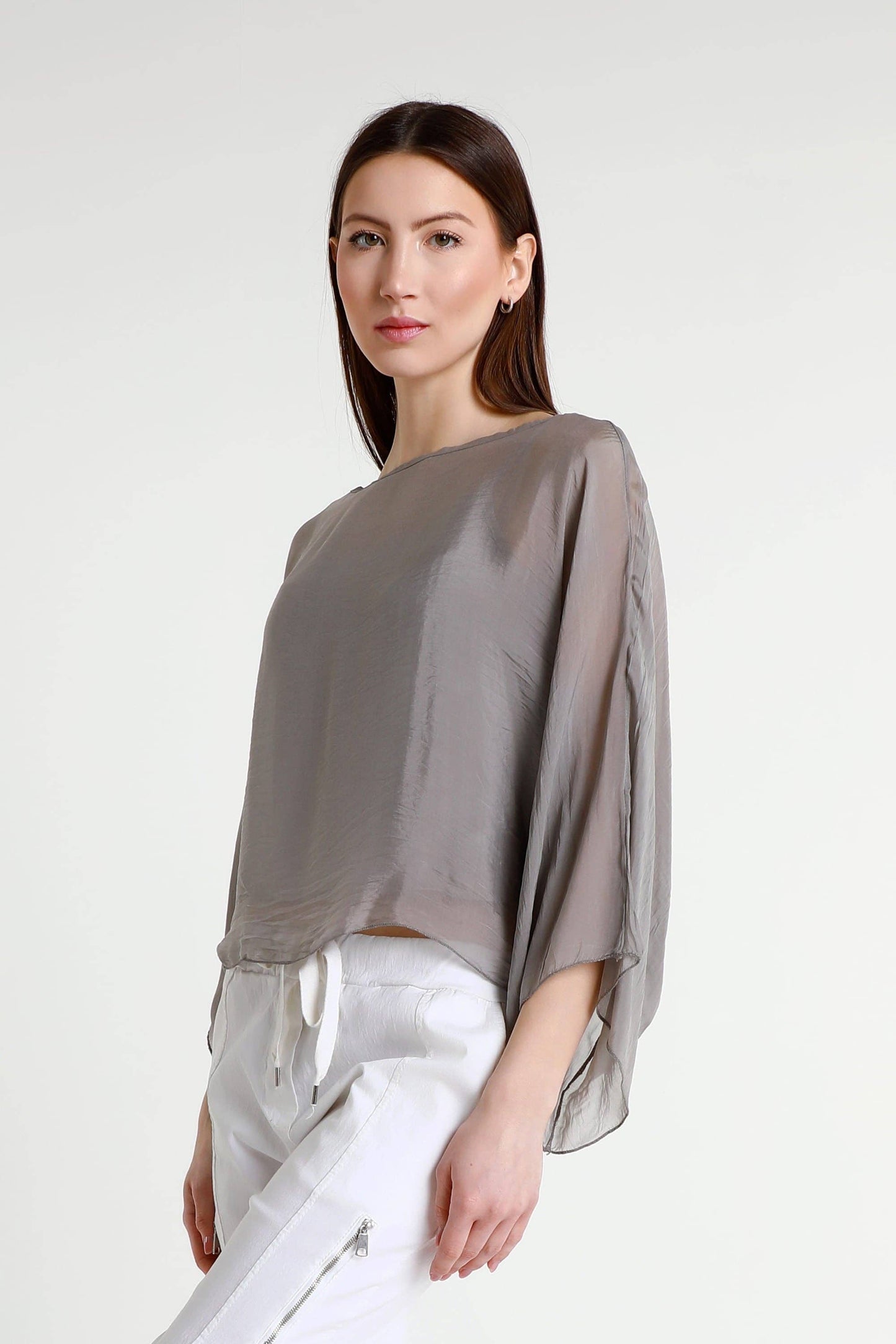 TINA Stephens Italy/Tees By Tina - Sofita 3/4 Sleeve Cropped Silk Kaftan (BQ200)