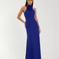Mac Duggal Blue Sleeveless Halter Neck Gown with Rosette Detail