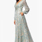 Betsy & Adam Melanie Foil Knit V-Neck Long Sleeve Floor Length Dress