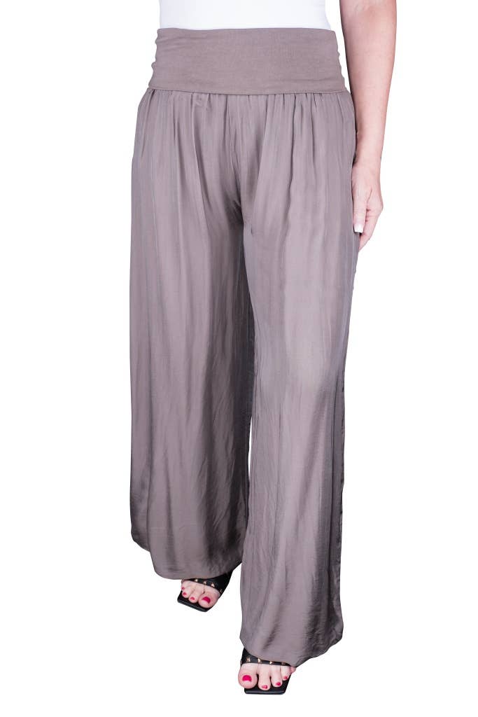 TINA Stephens Italy/Tees By Tina - Mercedes Foldover Waist Silk Pant (PL203): 040 Medium Gray / One Size