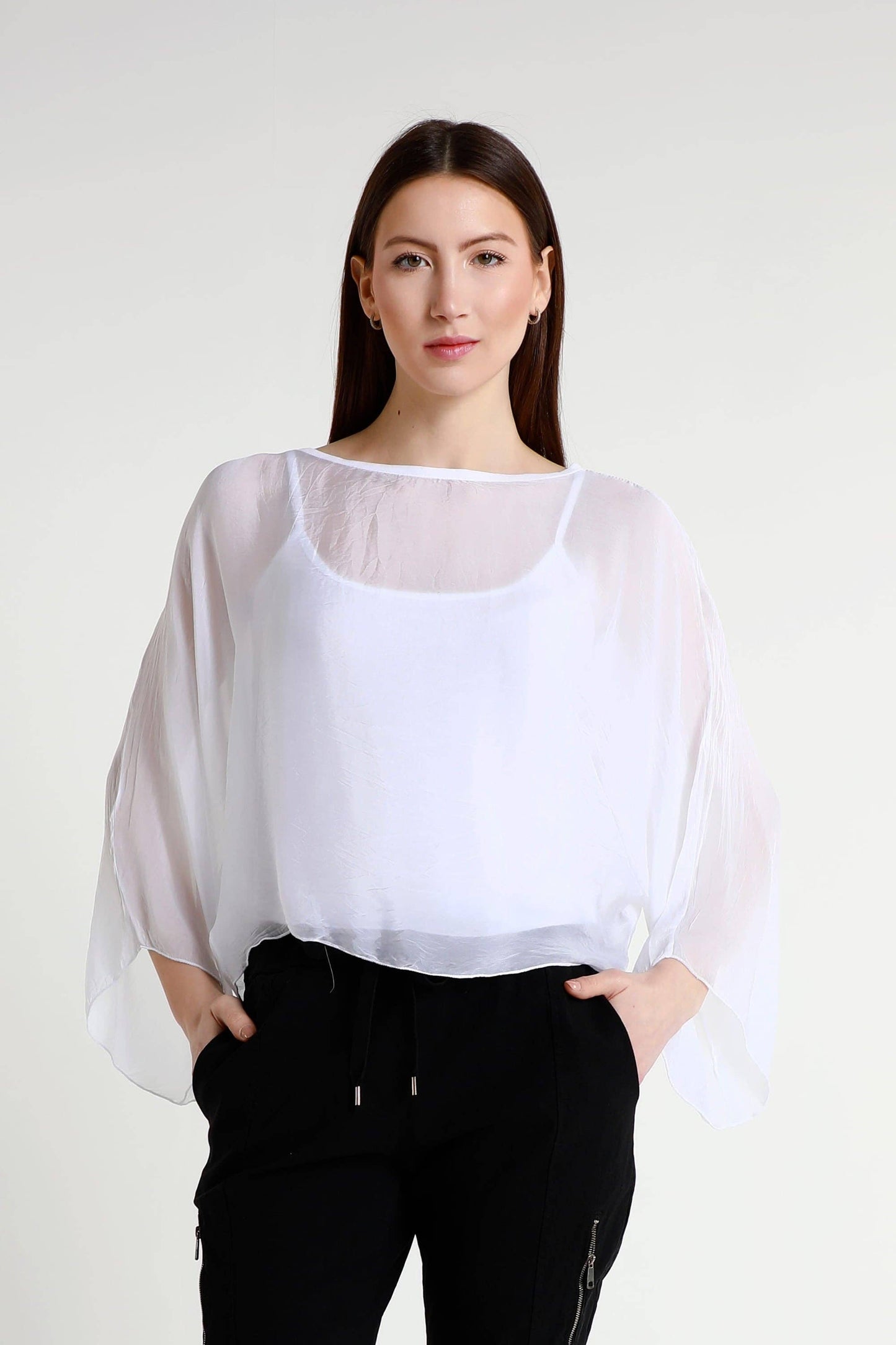 TINA Stephens Italy/Tees By Tina - Sofita 3/4 Sleeve Cropped Silk Kaftan (BQ200)
