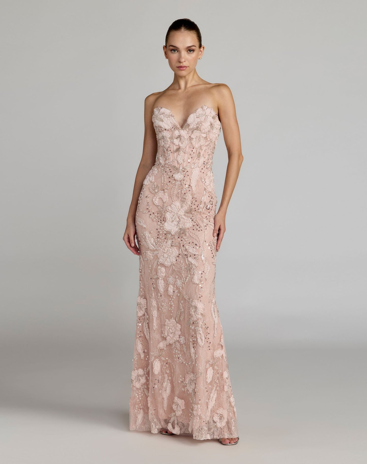 Mac Duggal Pink Embellished Lace Strapless Sweetheart Gown