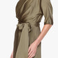 Betsy & Adam LEAH" PLEATED HAMMERED SATIN OFF THE SHOULDER BELTED DRESS