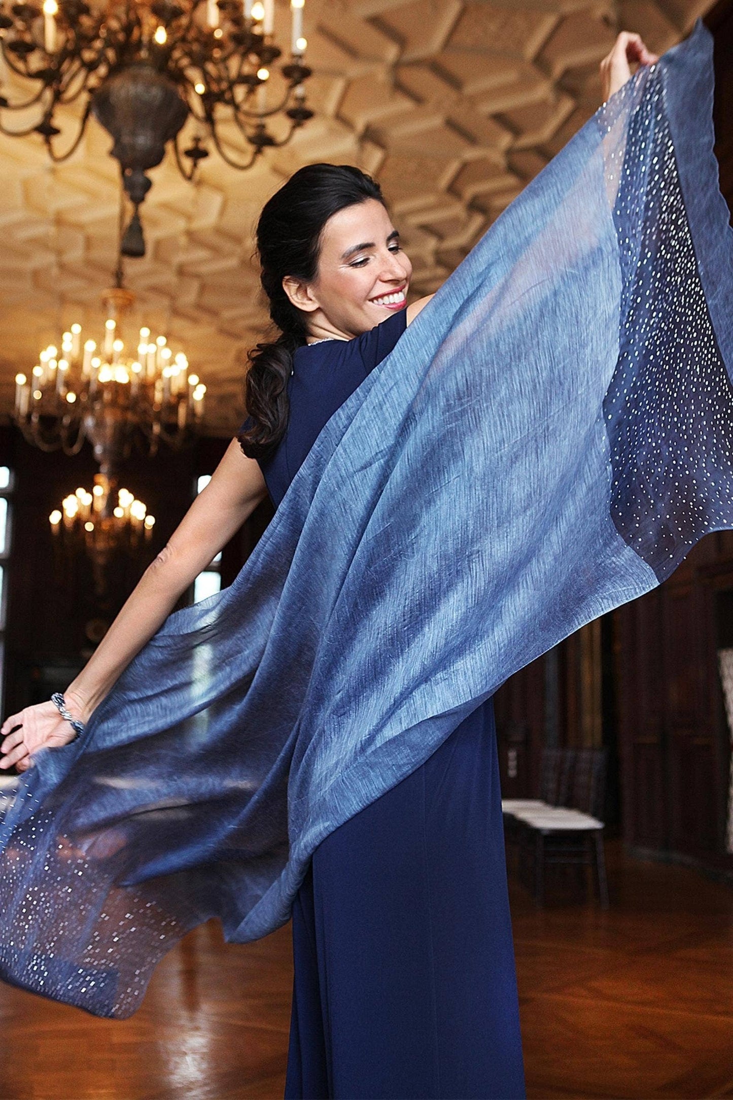 SAACHI - Star Gazer Wool Blend Sparkle Silk Scarf