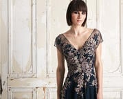 Alexander by Daymor Floral Embroidered Wide V-neck A-line Dress