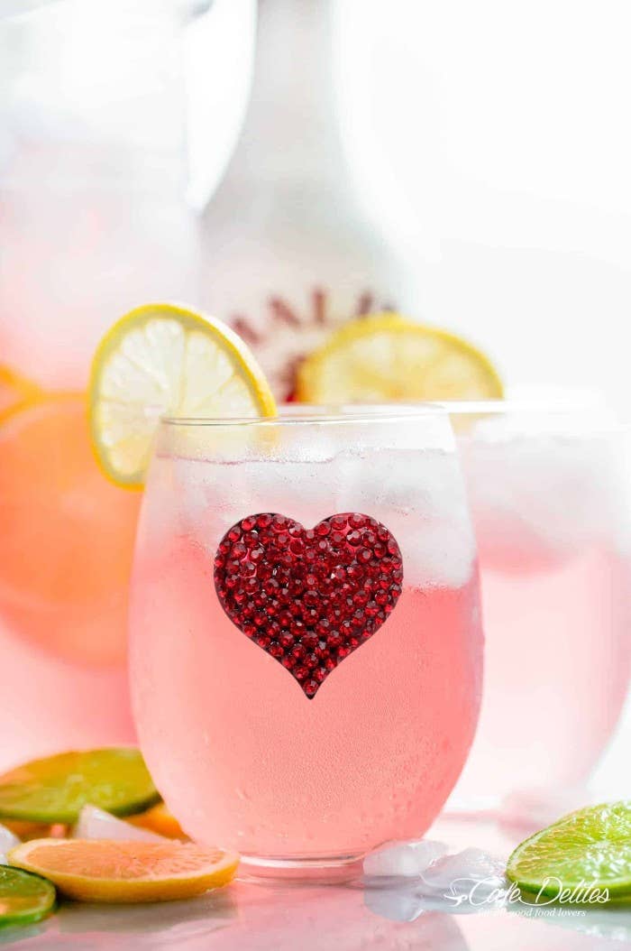Red Heart Jeweled Stemless Wine Glass