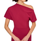 Aidan Mattox Stretch Crepe One-Shoulder Short Sleeve Flared Hem Dress