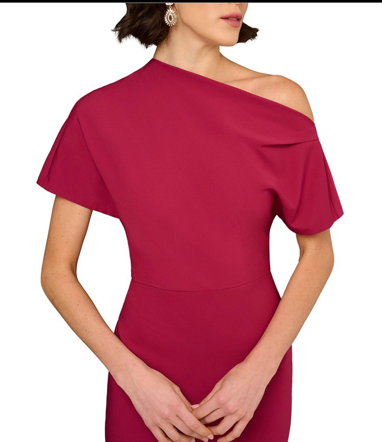 Aidan Mattox Stretch Crepe One-Shoulder Short Sleeve Flared Hem Dress
