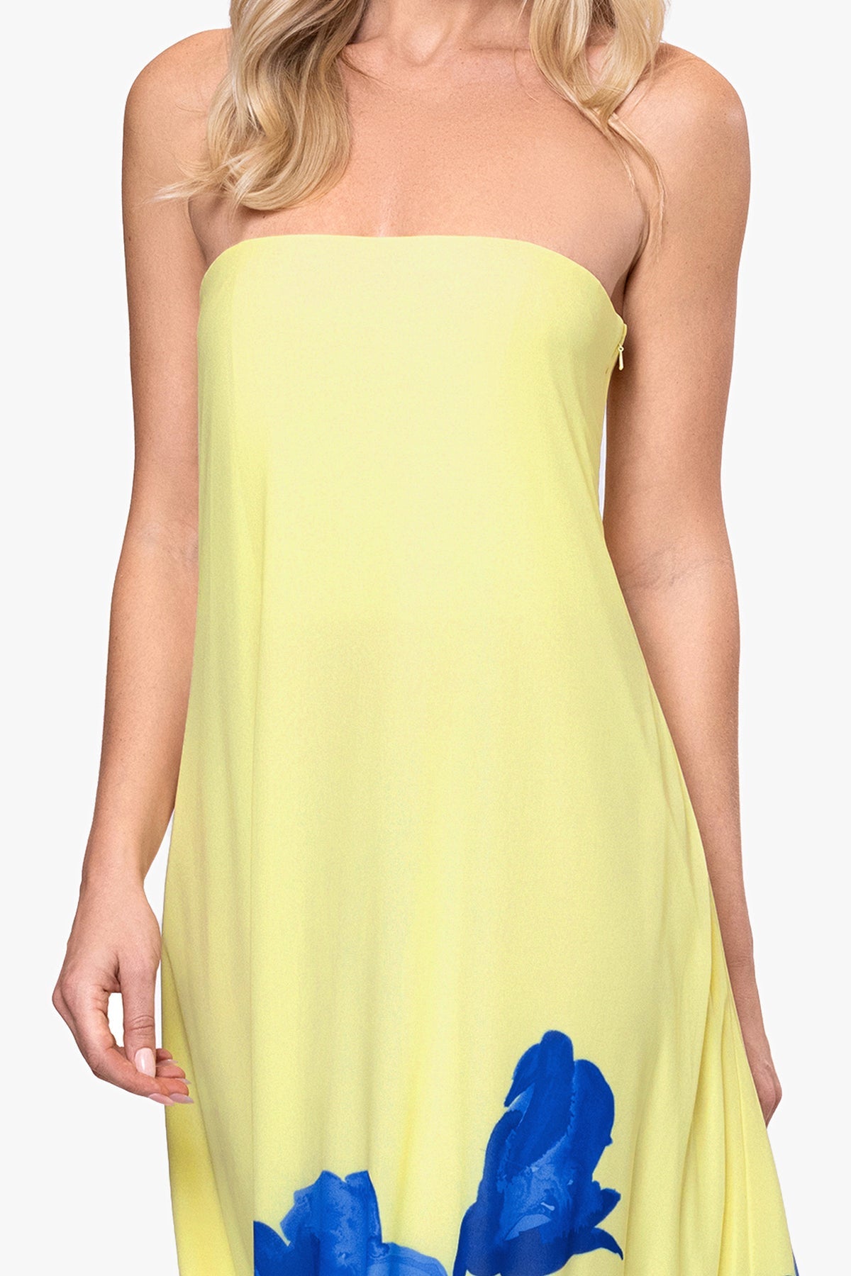 Betsy & Adam CARMEN CHIFFON STRAPLESS FLORAL FLOOR LENGTH DRESS