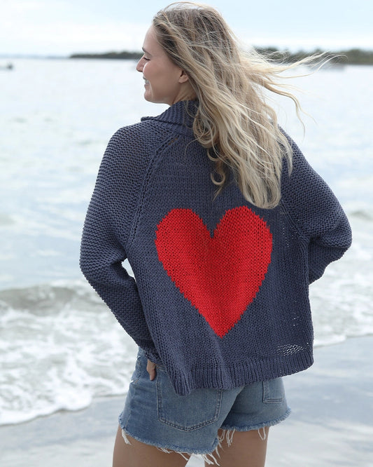 Wooden Ships HEART BACK CHUNKY CARDI COTTON