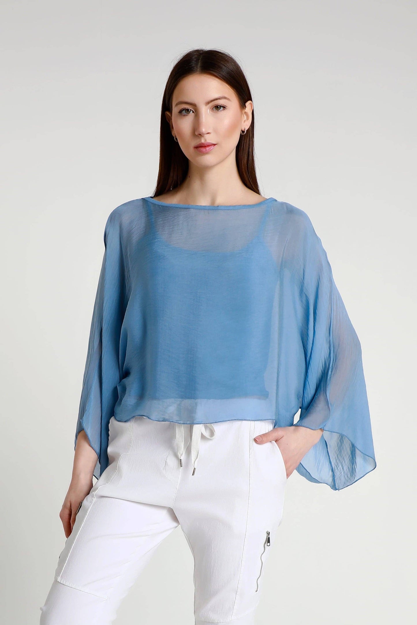 TINA Stephens Italy/Tees By Tina - Sofita 3/4 Sleeve Cropped Silk Kaftan (BQ200)