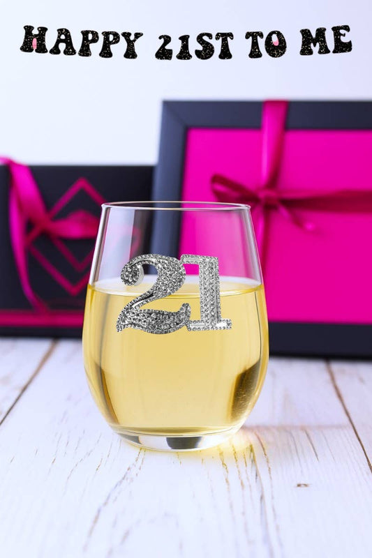 21st Birthday Jeweled Stemless Wine Glass