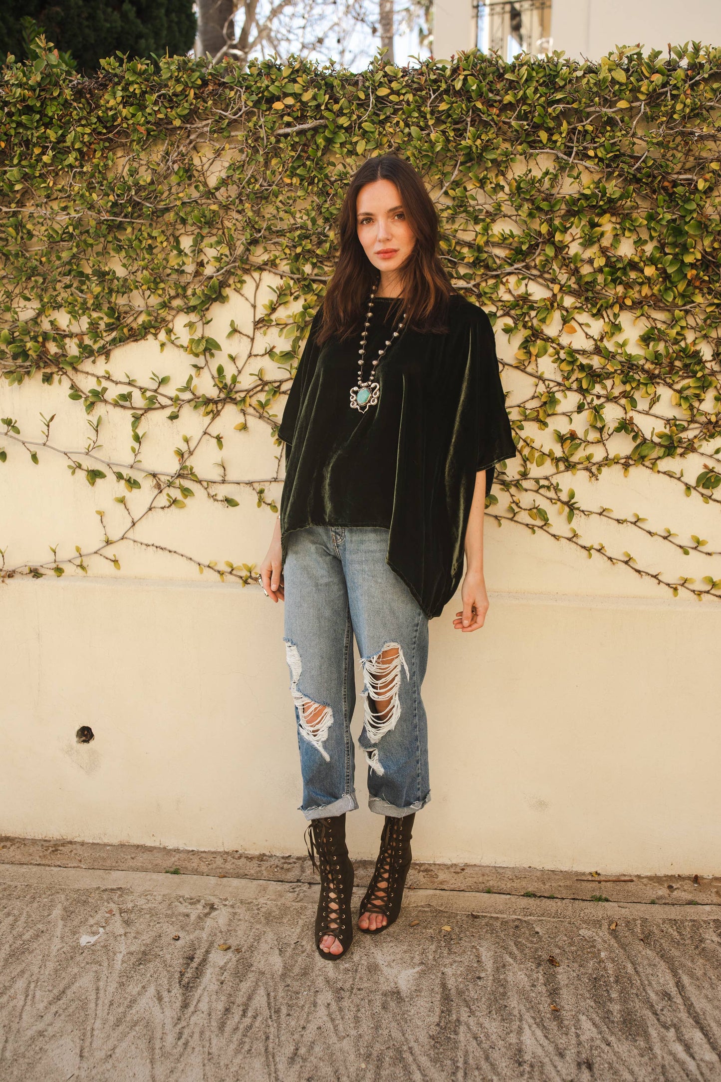 Jennafer Grace Olive Silk Velvet Scarf Top