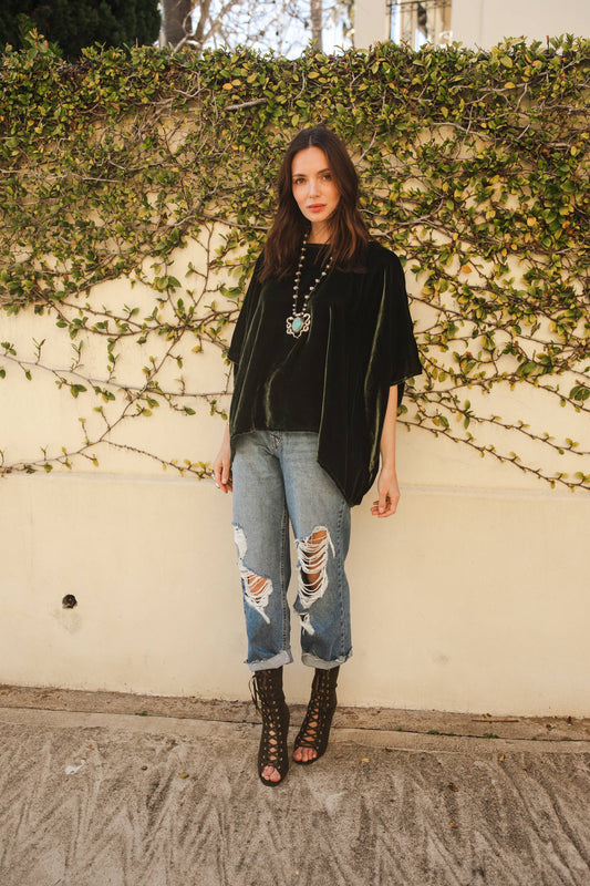 Jennafer Grace Olive Silk Velvet Scarf Top