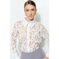 INA - Luxe Satin Contrast Collar Lace Button Down Blouse