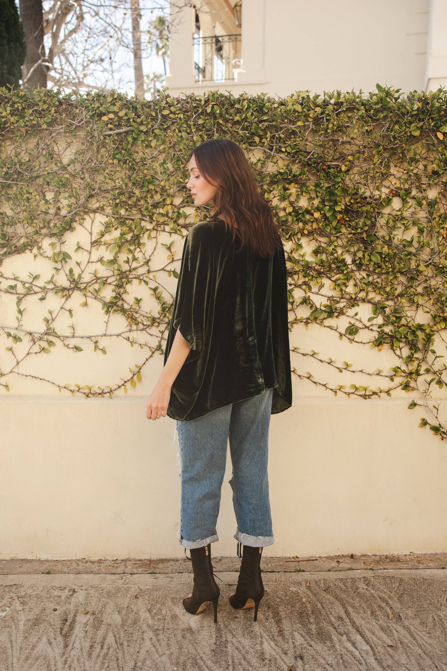 Jennafer Grace Olive Silk Velvet Scarf Top