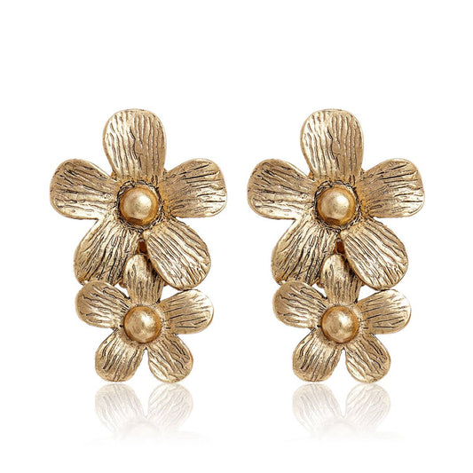 KARINE SULTAN - Large Flowers Drop Earrings - 24K Gold Plated