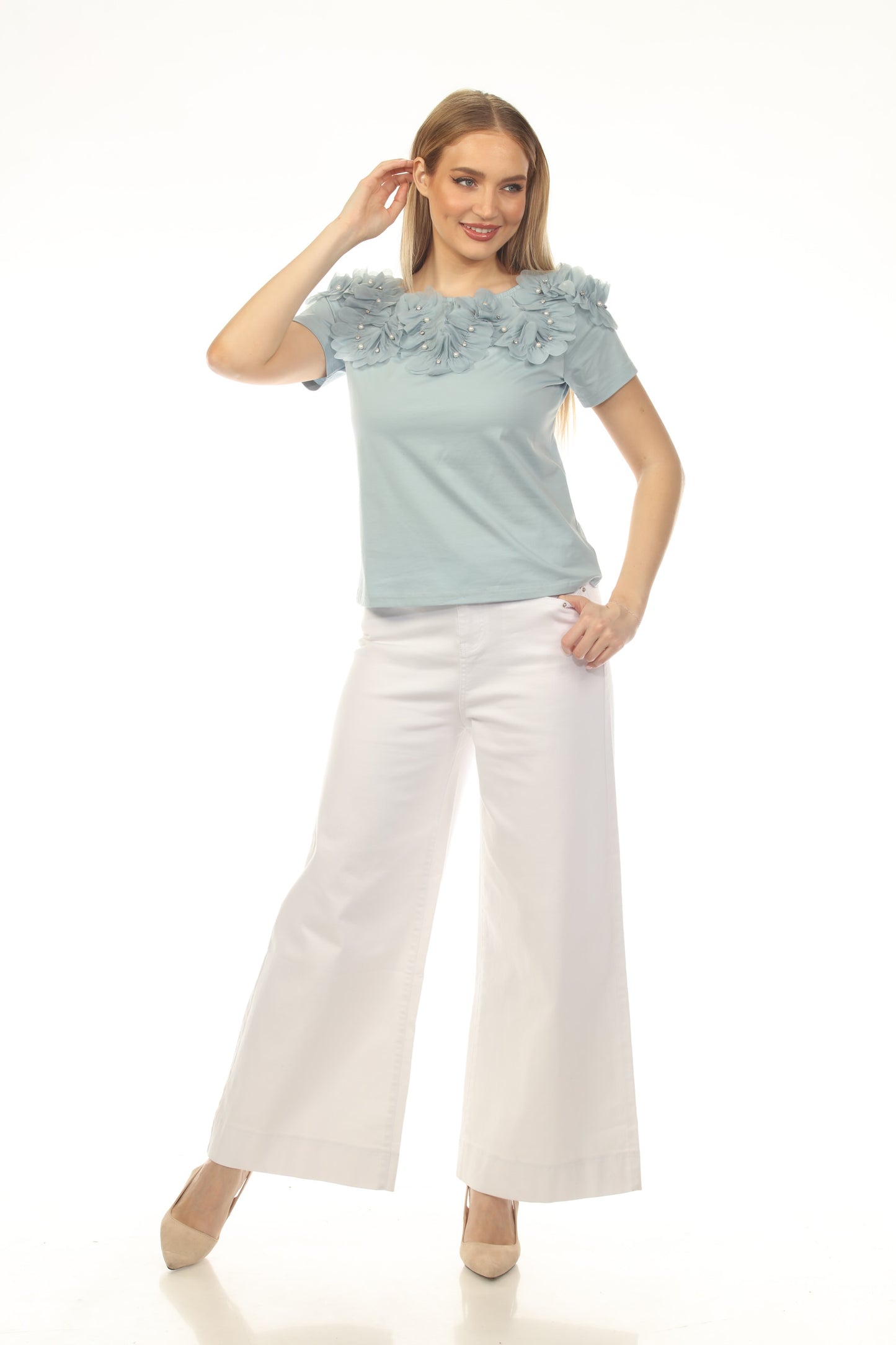 AZI Short Sleeve Embellished Top