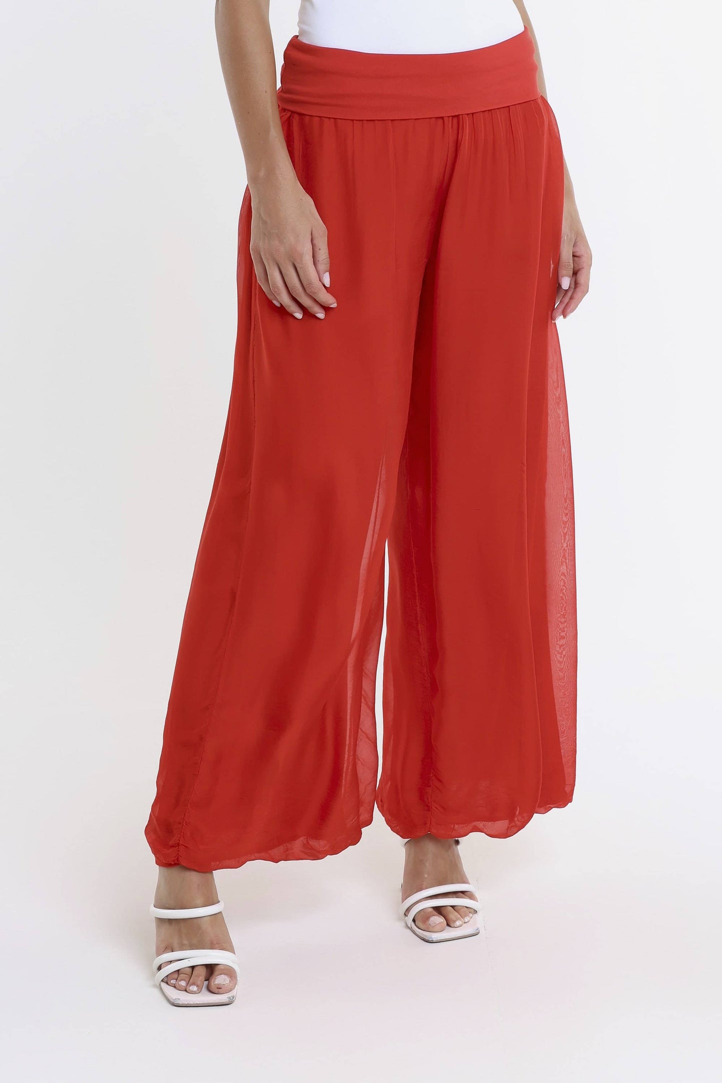 TINA Stephens Italy/Tees By Tina - Mercedes Foldover Waist Silk Pant (PL203): 100 White / One Size