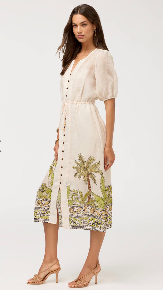 Johnny Was BUTTON FRONT DRAWSTRING DRESS