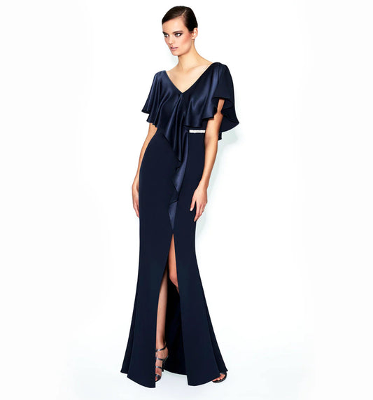 Alexander by Daymor Couture Cape V-Neck Sheath Gown