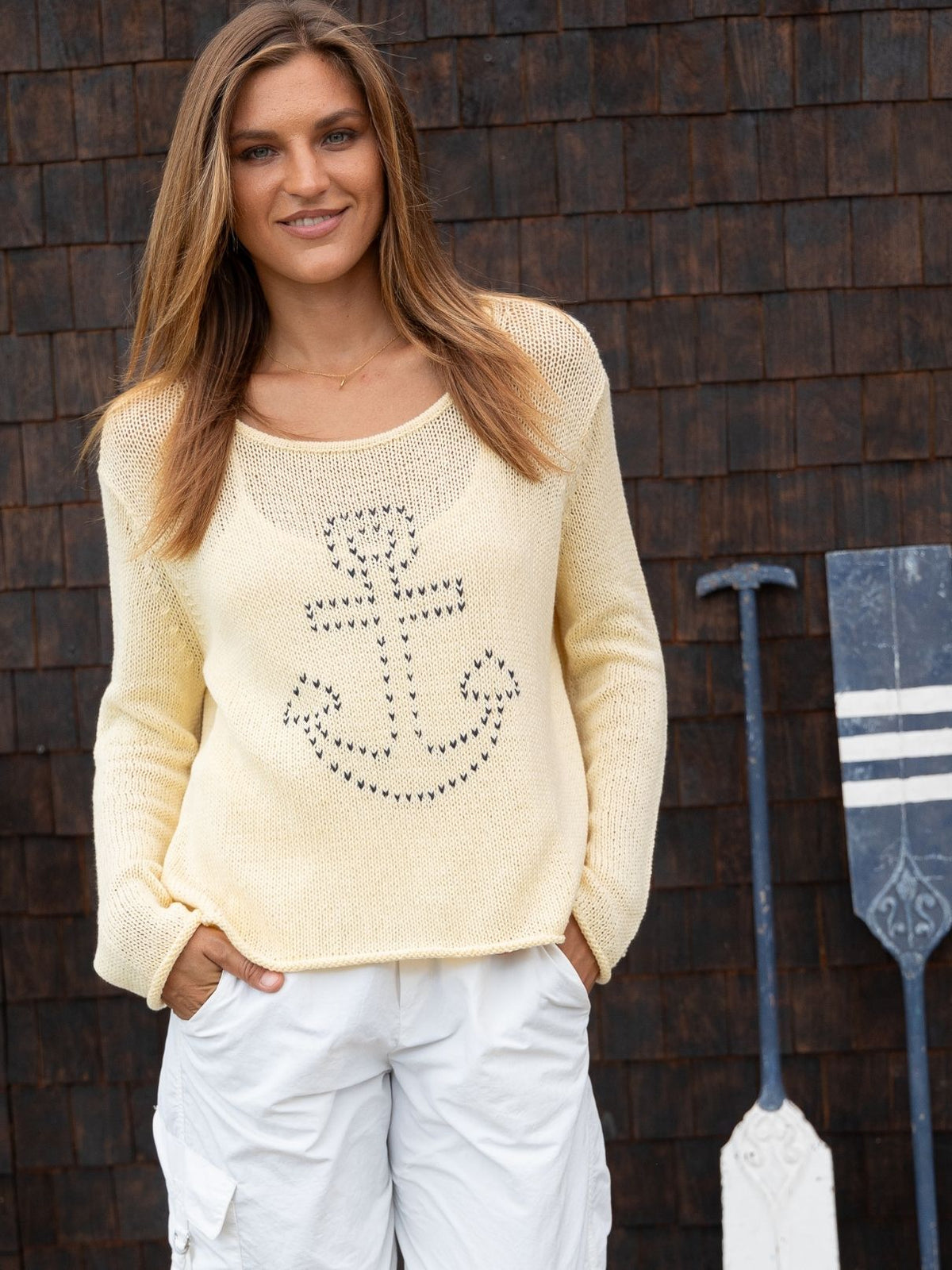 WOODEN SHIPS STITCHED ANCHOR COTTON CREW
