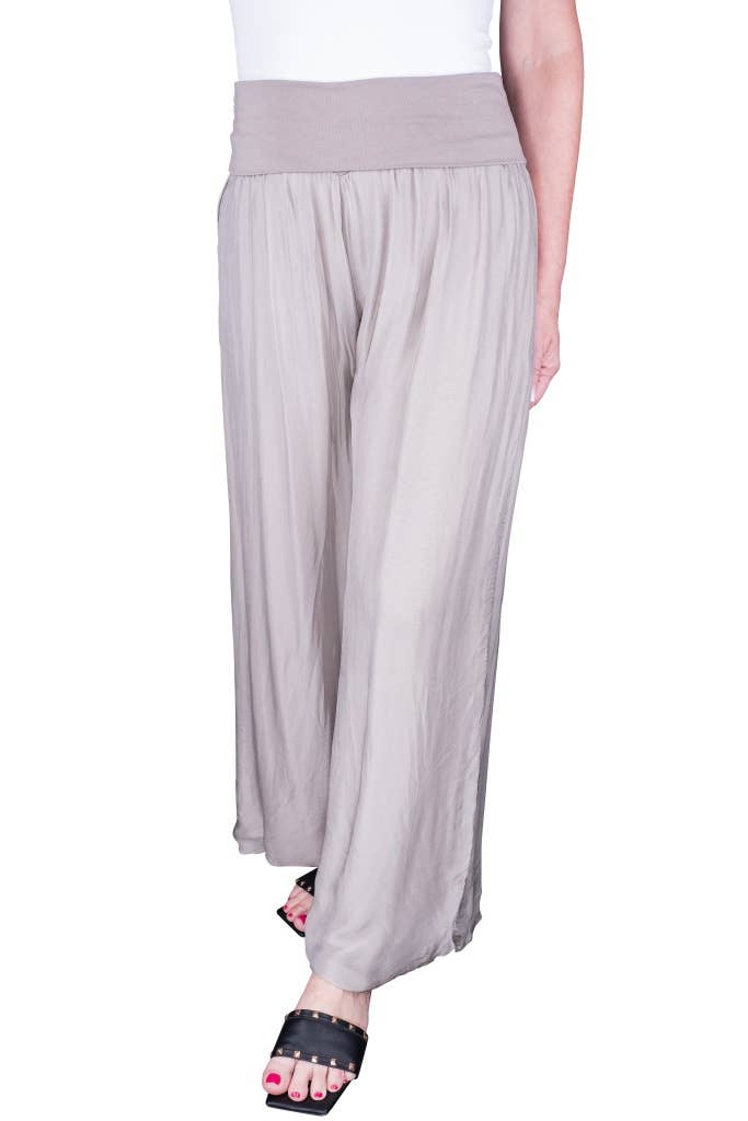 TINA Stephens Italy/Tees By Tina - Mercedes Foldover Waist Silk Pant (PL203): 100 White / One Size