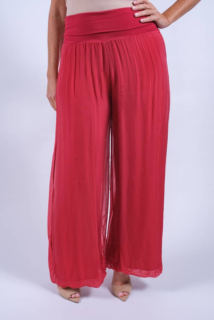 TINA Stephens Italy/Tees By Tina - Mercedes Foldover Waist Silk Pant (PL203): 040 Medium Gray / One Size