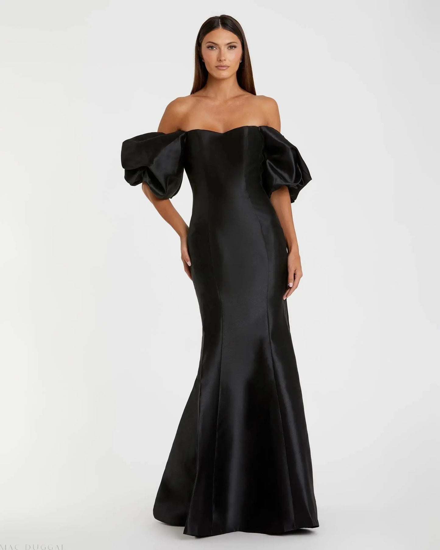 Mac Duggal Black Sweetheart Off The Shoulder Puff Sleeve Gown