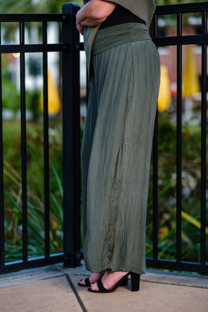 TINA Stephens Italy/Tees By Tina - Mercedes Foldover Waist Silk Pant (PL203): 040 Medium Gray / One Size
