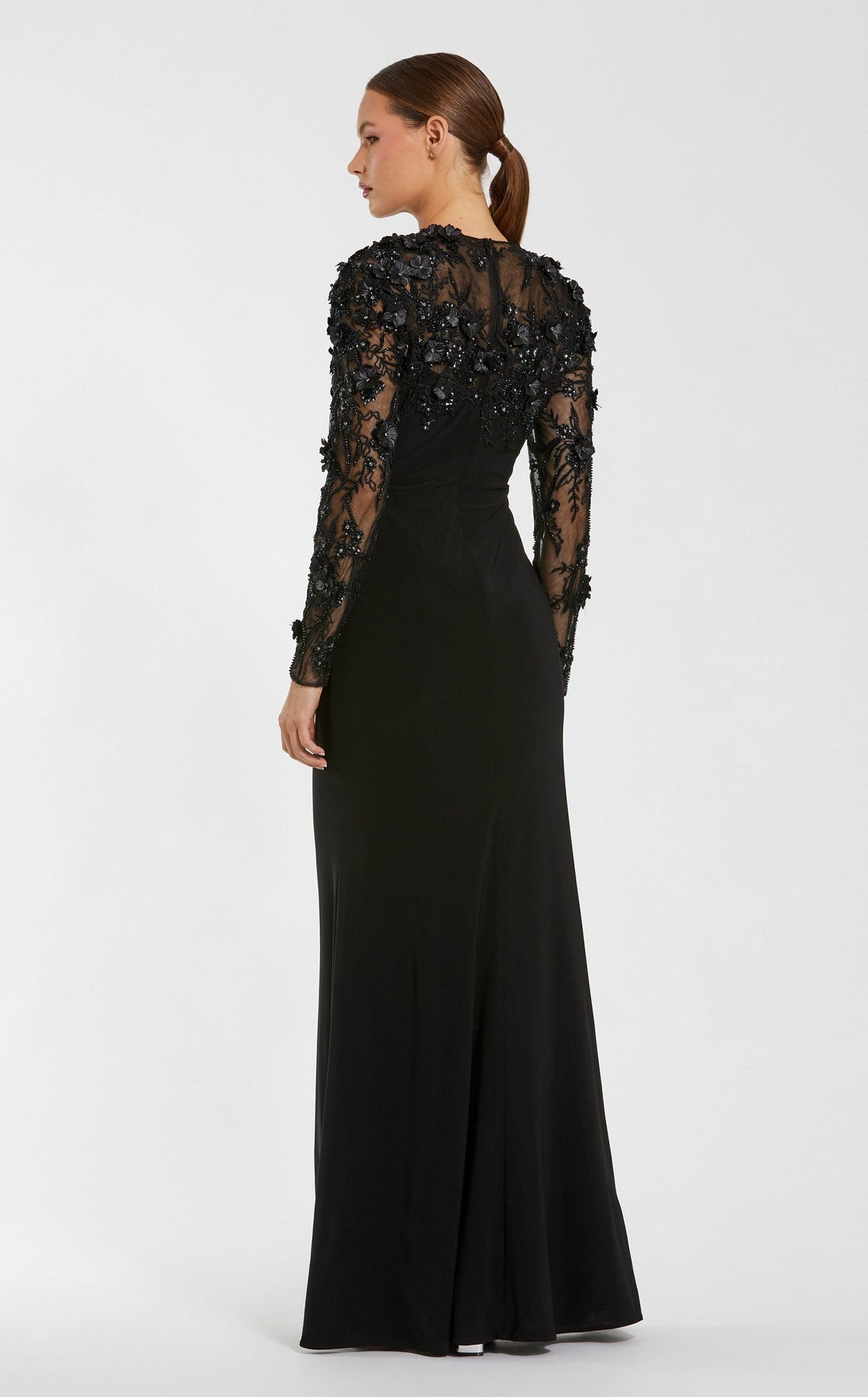 Mac Duggal  Long Sleeve Floral Embellished Column Gown