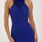 Mac Duggal Blue Sleeveless Halter Neck Gown with Rosette Detail
