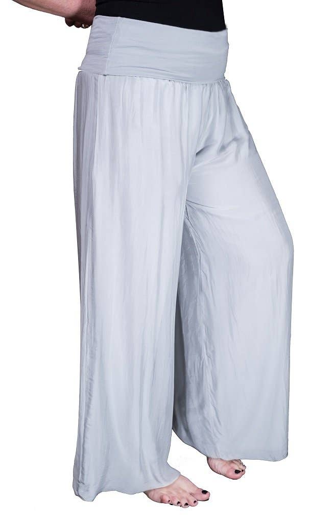 TINA Stephens Italy/Tees By Tina - Mercedes Foldover Waist Silk Pant (PL203): 040 Medium Gray / One Size