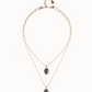 UNO DE 50 Multi strand necklace with two black oval faceted crystals