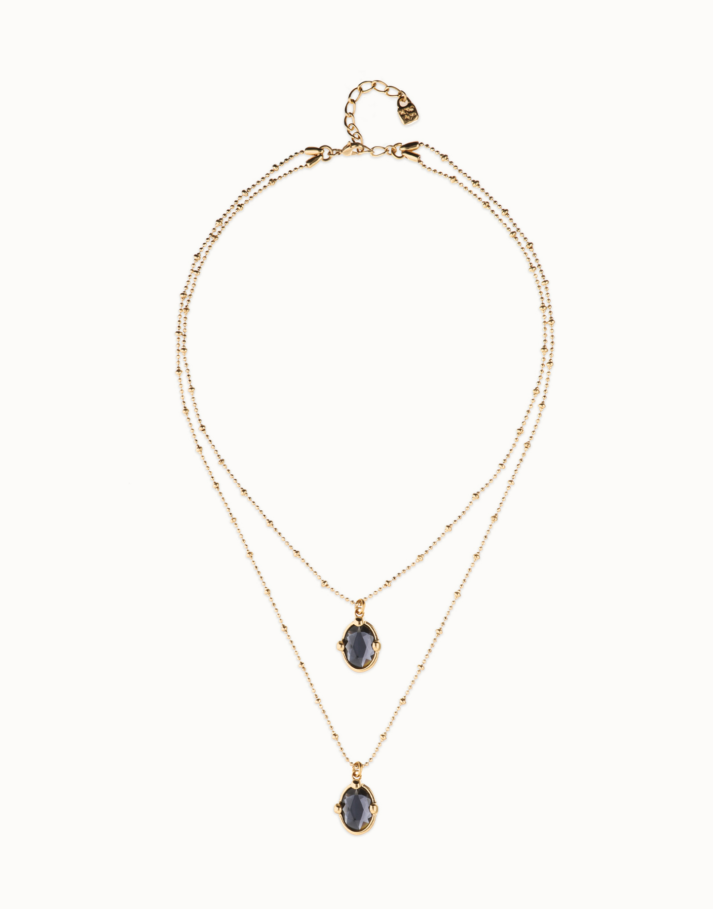 UNO DE 50 Multi strand necklace with two black oval faceted crystals