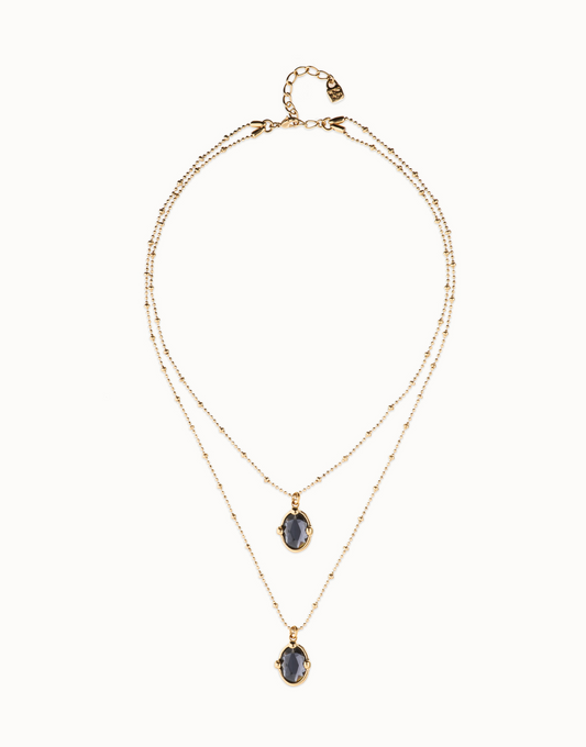 UNO DE 50 Multi strand necklace with two black oval faceted crystals