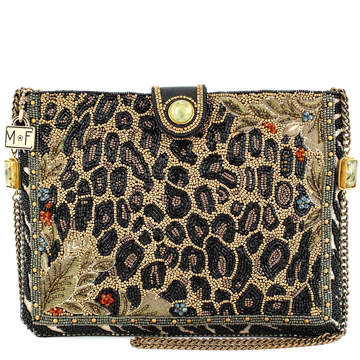 Mary Francis Untamed Beaded Animal Print Crossbody Handbag