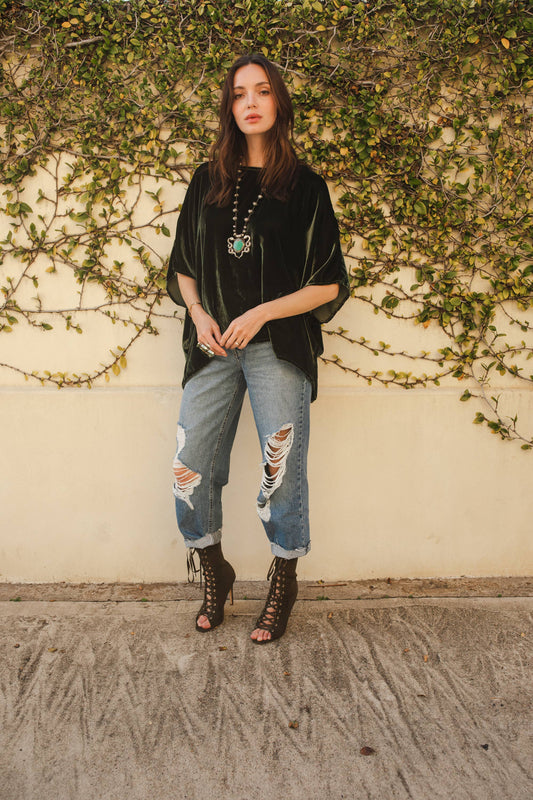 Jennafer Grace Olive Silk Velvet Scarf Top