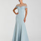 Mac Duggal Blue Crepe Mermaid Gown With Beaded Illusion Neck