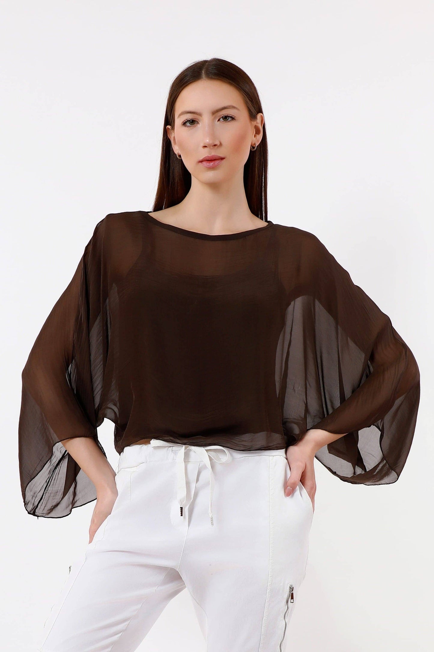 TINA Stephens Italy/Tees By Tina - Sofita 3/4 Sleeve Cropped Silk Kaftan (BQ200)