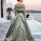Terani Couture Off-Shoulder Jacquard A-Line Ballgown With Shawl Sleeves