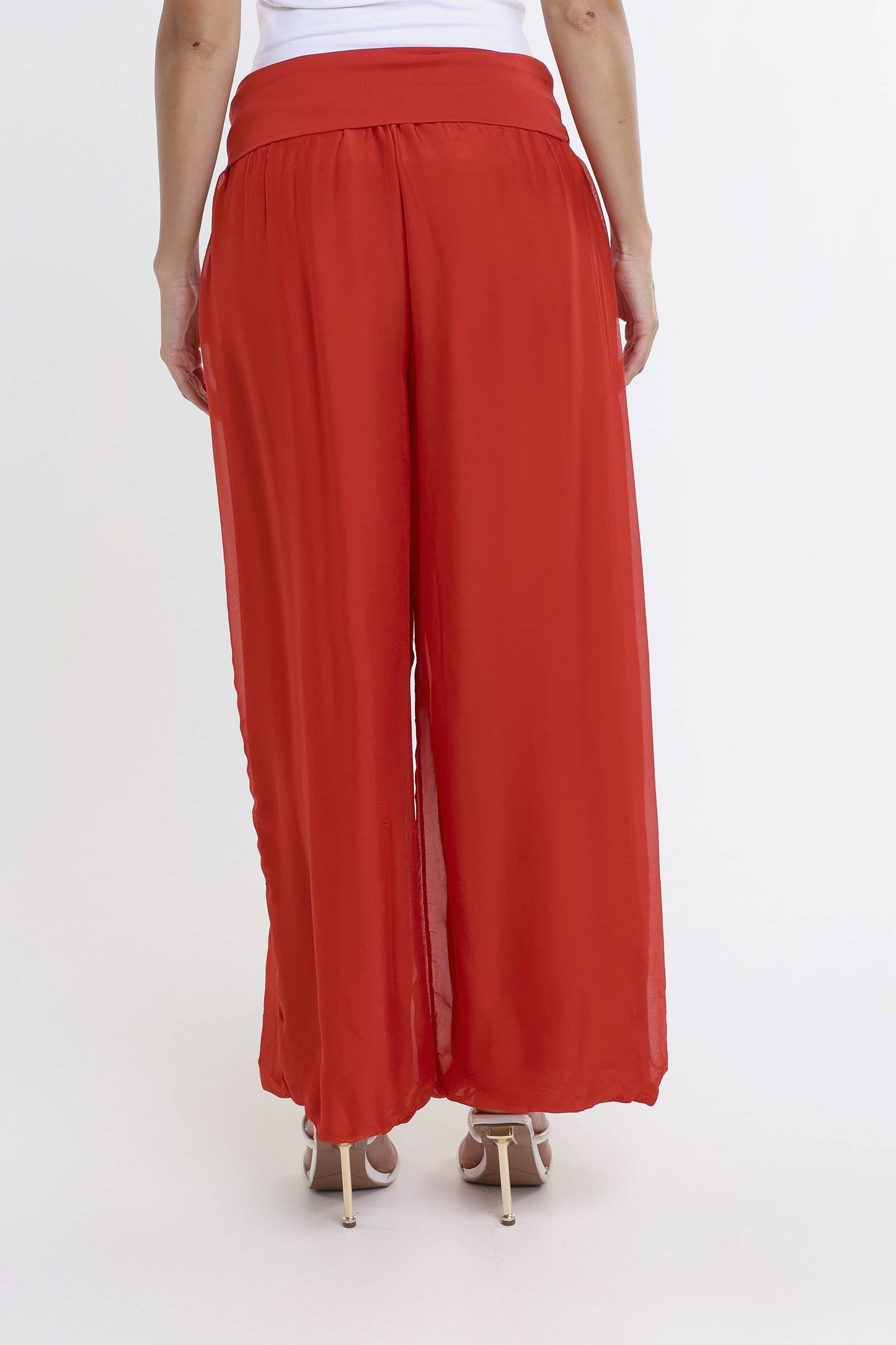 TINA Stephens Italy/Tees By Tina - Mercedes Foldover Waist Silk Pant (PL203): 040 Medium Gray / One Size