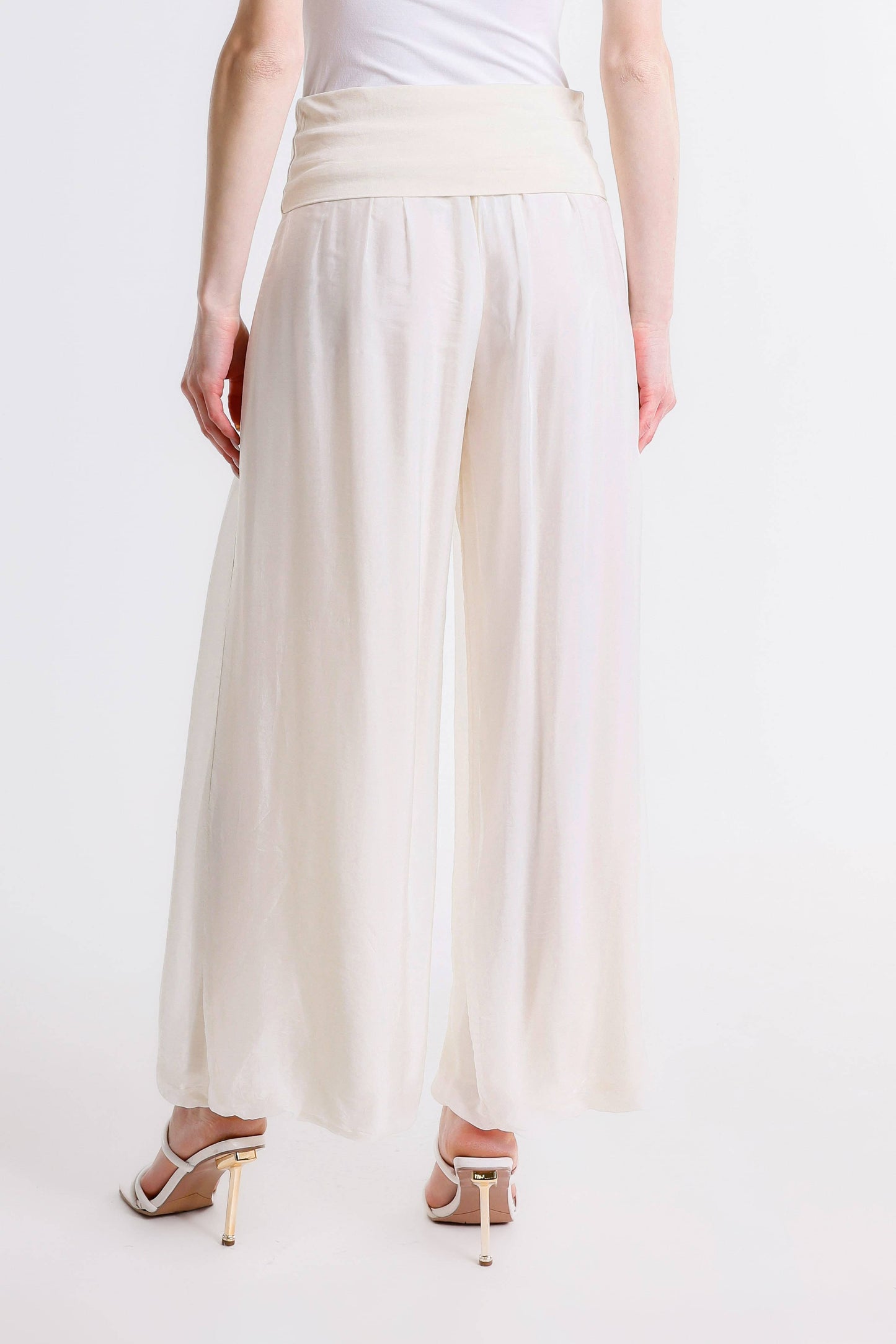 TINA Stephens Italy/Tees By Tina - Mercedes Foldover Waist Silk Pant (PL203): 316 Olive / One Size