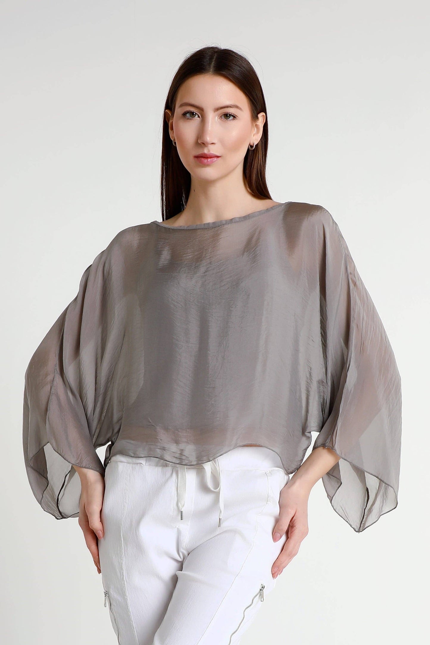 TINA Stephens Italy/Tees By Tina - Sofita 3/4 Sleeve Cropped Silk Kaftan (BQ200)