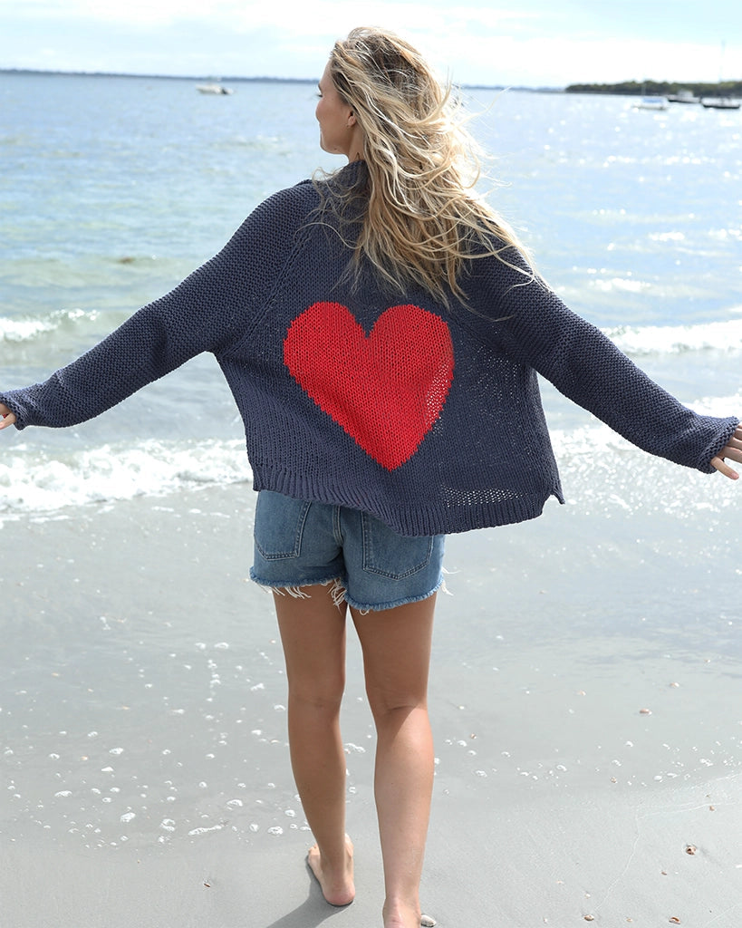 Wooden Ships HEART BACK CHUNKY CARDI COTTON